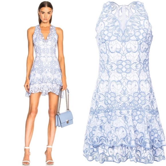 Jonathan Simkhai Blue and White Lace Mini Dress - Picture 2 of 5